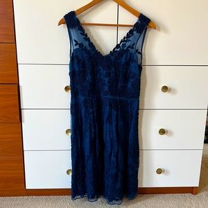 Anthropologie (Yoana Baraschi) Navy Floral Embroidered Silk Dress in size 2